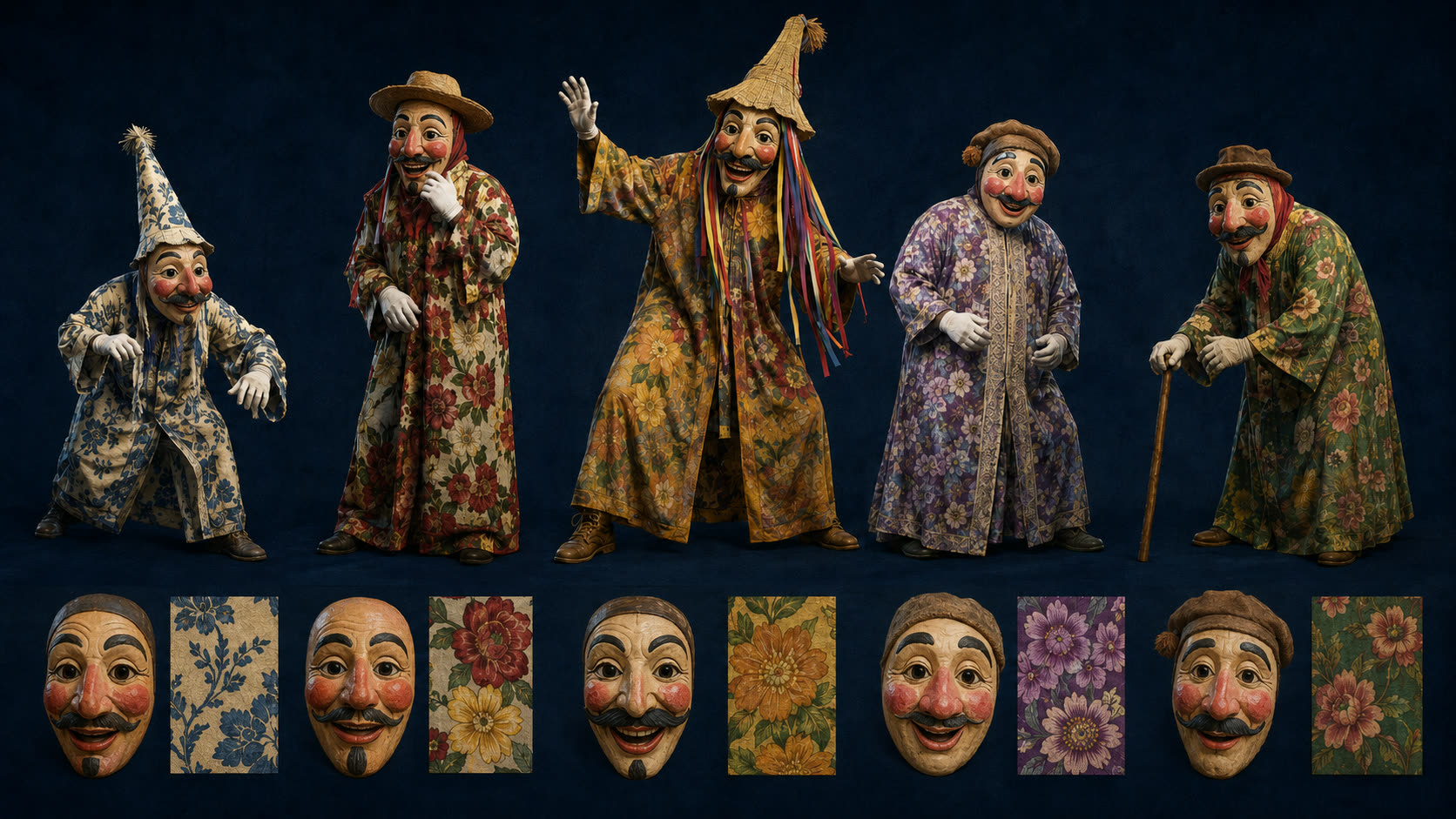 Máscara artesanal com pintura e textura visíveis.